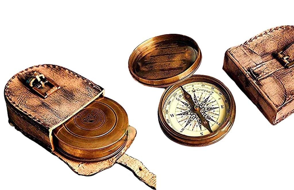 2.5" Robert Frost Poem Compass with Handmade Leather Carry Case Free Rustic V...