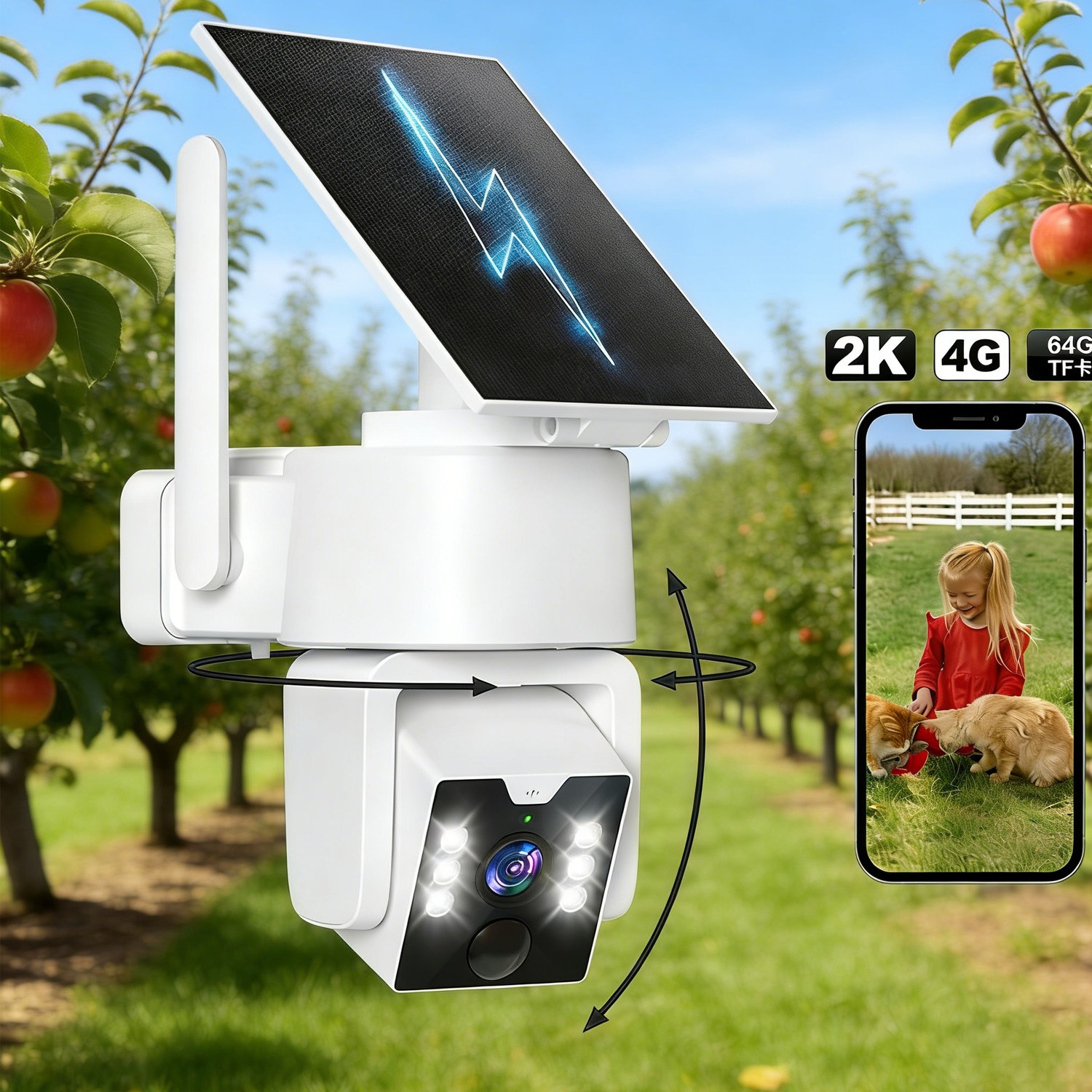 4G Solar Camera 2K Outdoor Wireless Security Camera 360° Pan Tilt No WiFi Needed