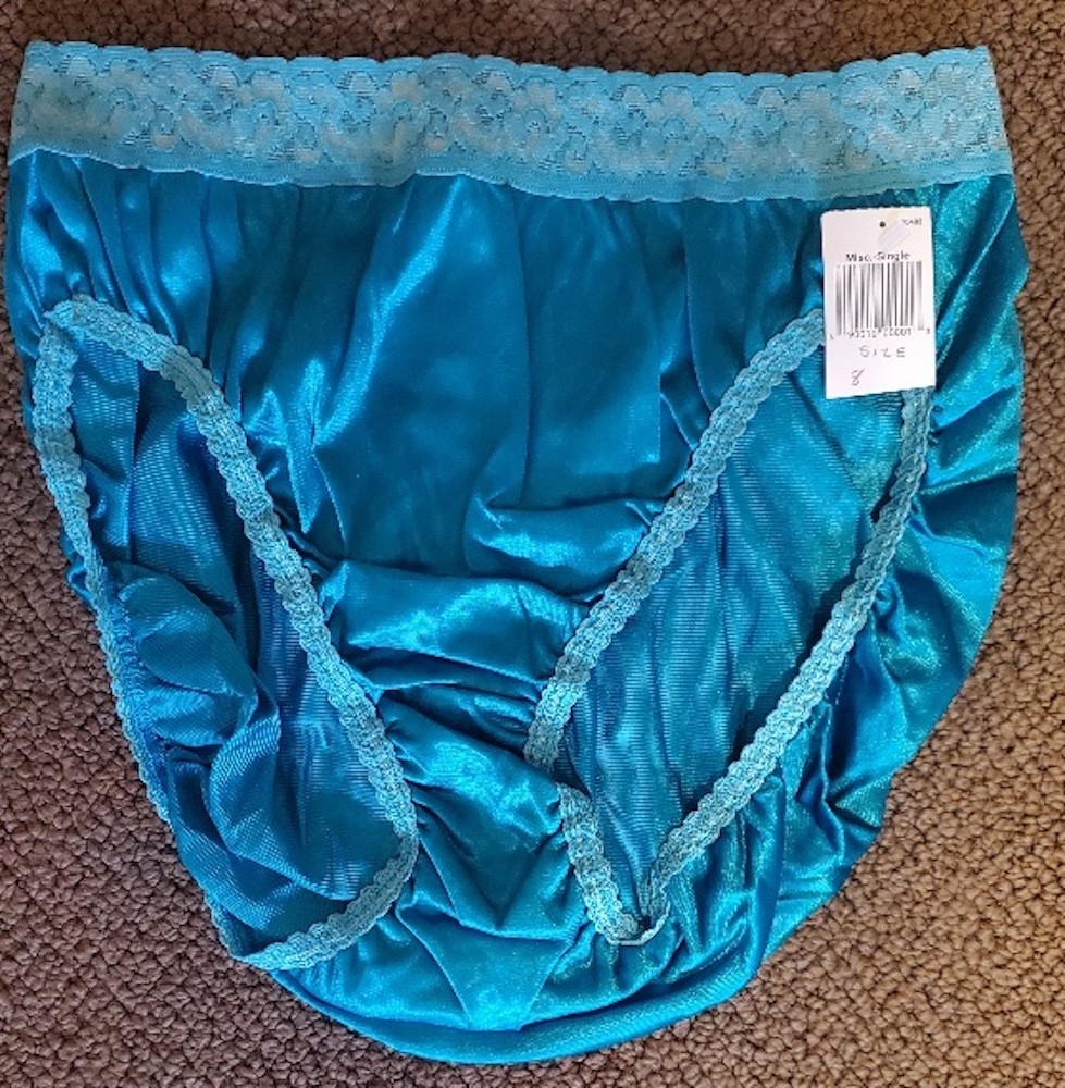 Vintage Hanes Her Way SILKY NYLON Stretch Lace Hi-Cut Teal Panties, Sz. 8; NWT!