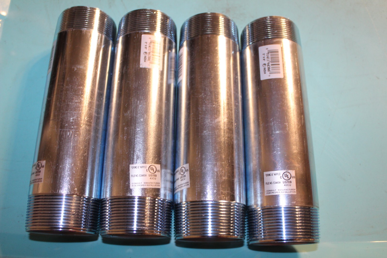 Lot of 4 "ERMC-S" Rigid Steel Conduit Nipples 2" x 8" Male Thread (T15)