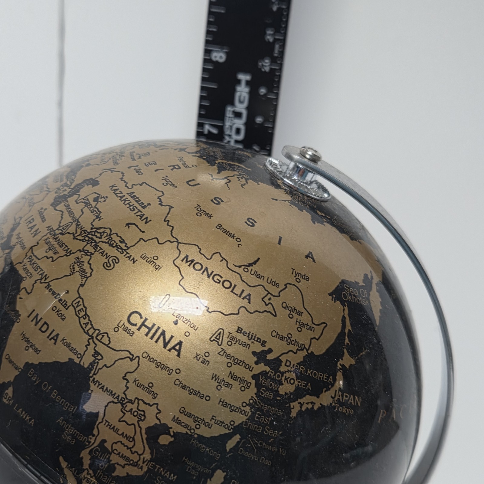 Decorative World Globe 7" Black with Gold Continents Tabletop