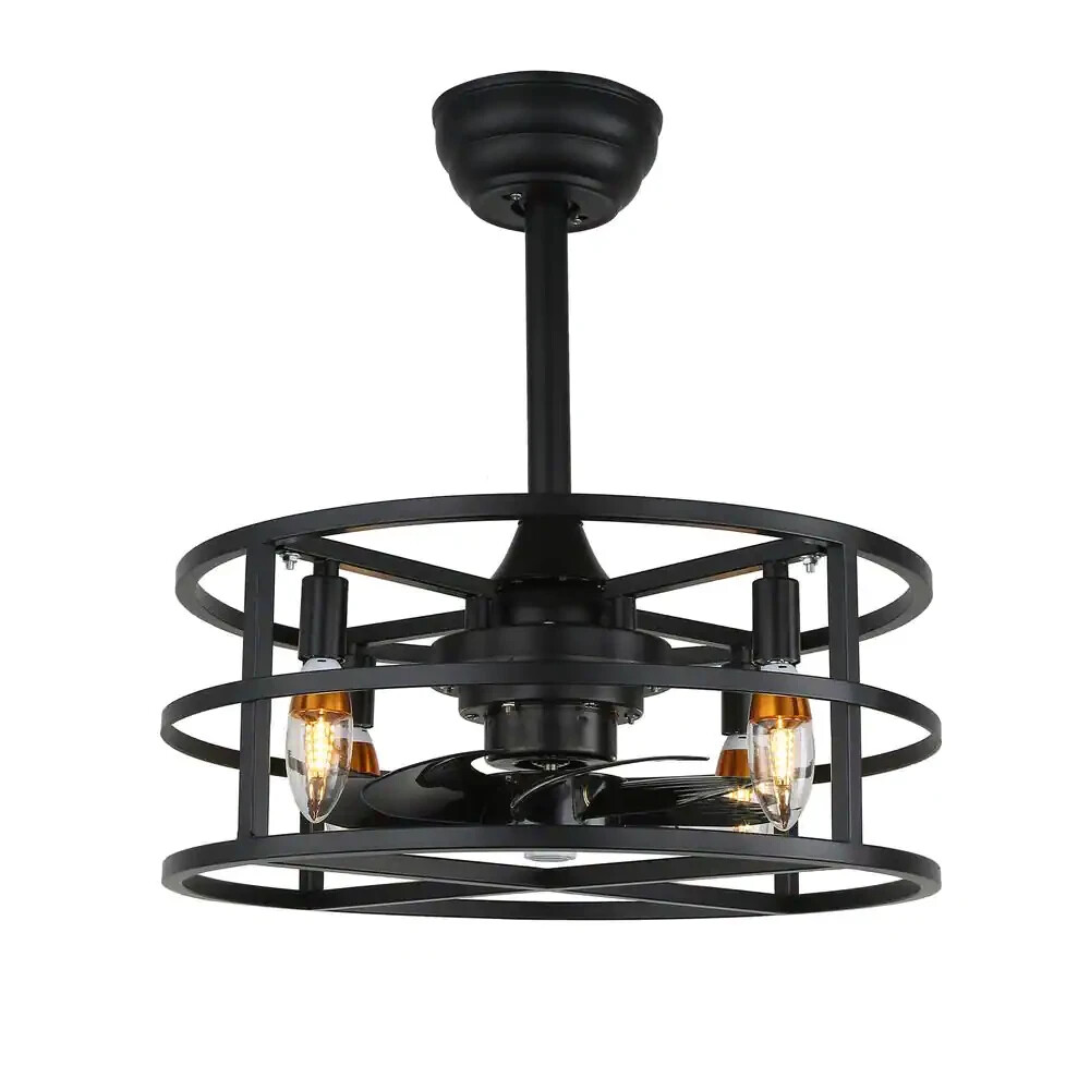 OAKS AURA Oaks Aura Indoor Black Modern Ceiling Fan Chandelier w Light, Remote