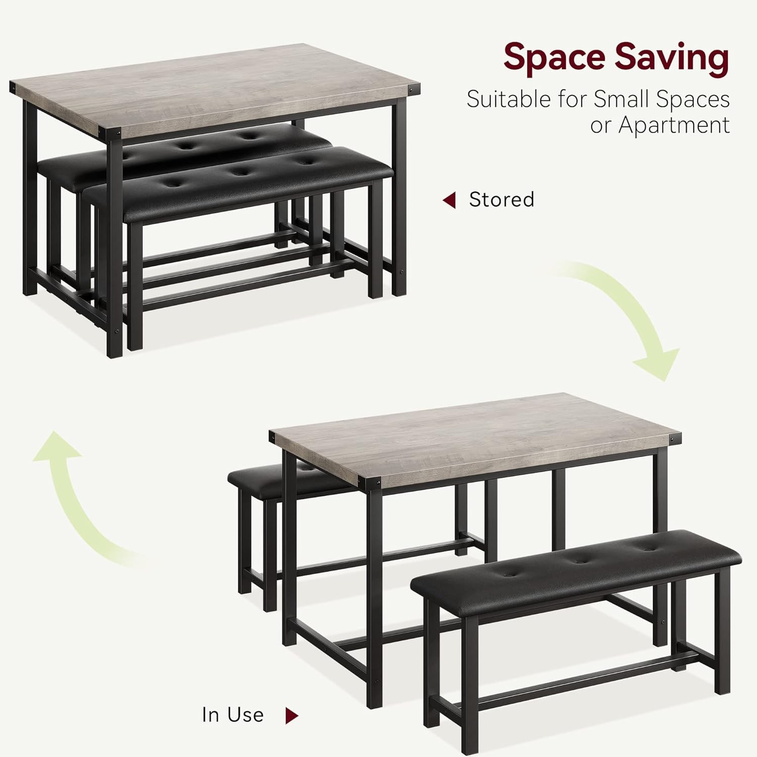 Dining Table Set 4 Kitchen Table W/ Upholstered Bench 3 Piece Rectangular Dining