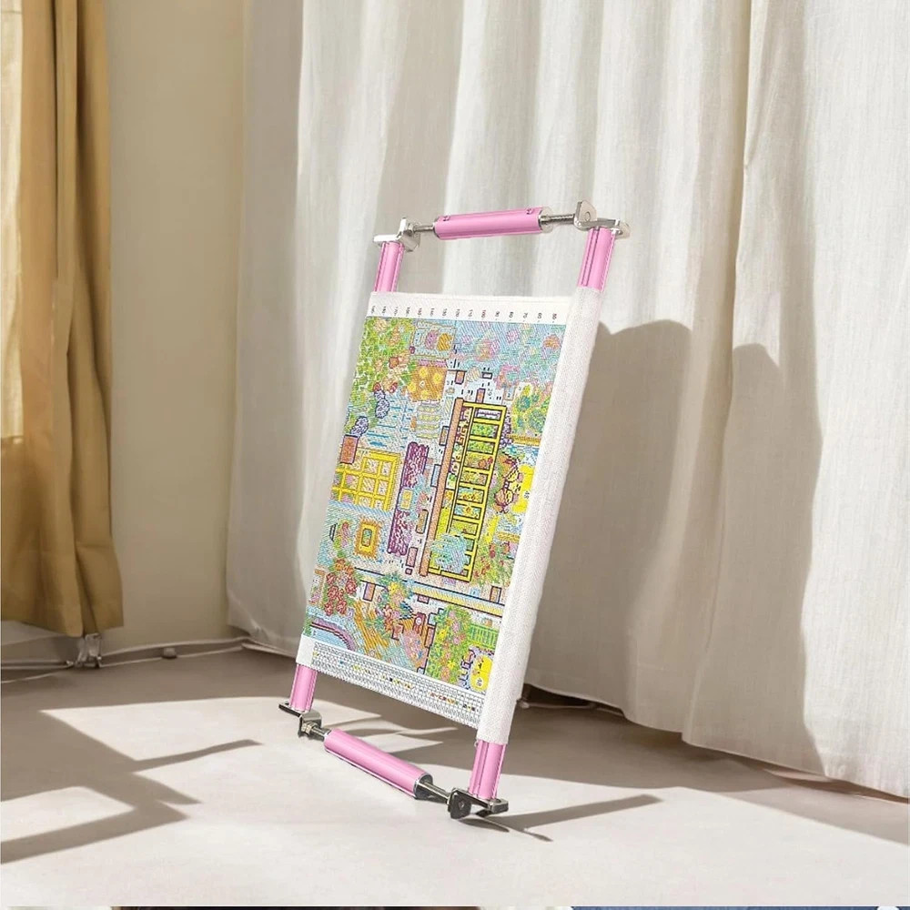 Heavy Duty 4 Slot Embroidery Clip Frame - Pink Needlepoint Scroll Frame