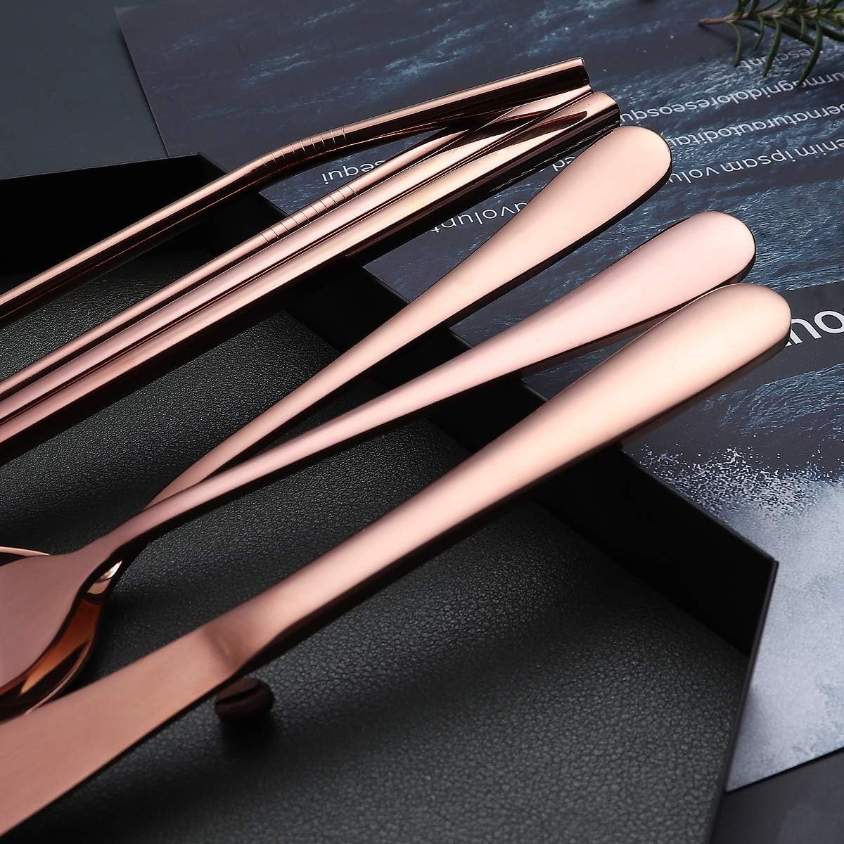 Lightweight 8-Piece Stainless Steel Cutlery Set for Camping & Travel - Rose Gold