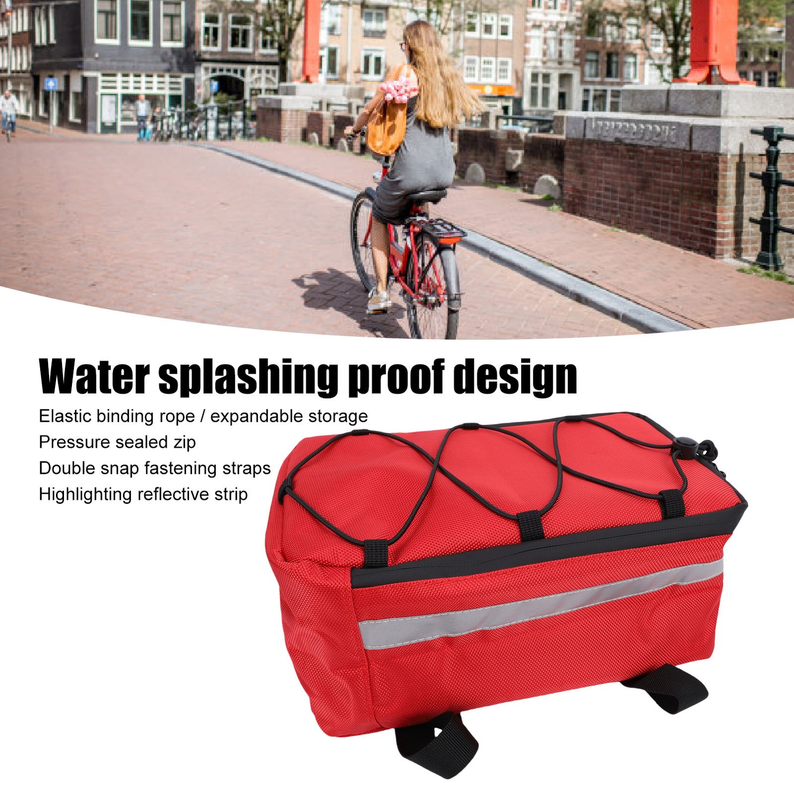 Bike Rear Rack Bag 7L Trunk Bag With Tail Light Tape Multi Functional Red