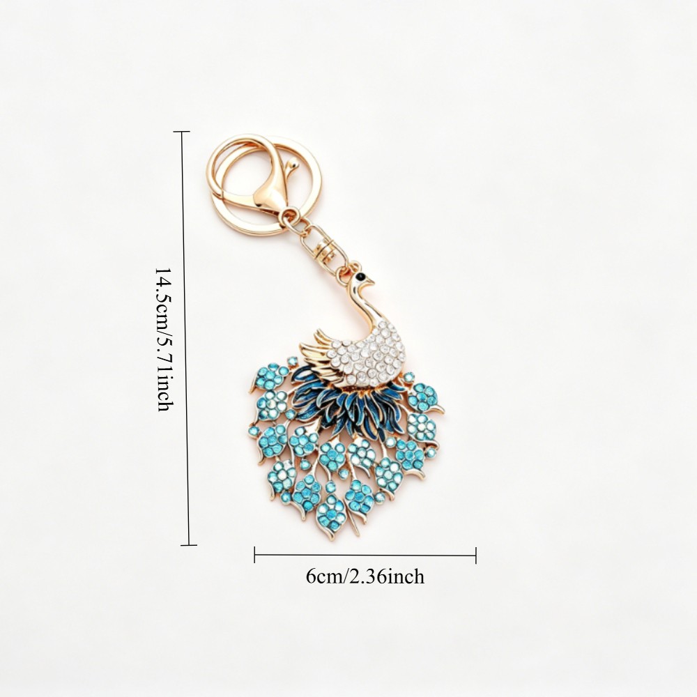 Blue Full Rhinestone Peacock Keychain