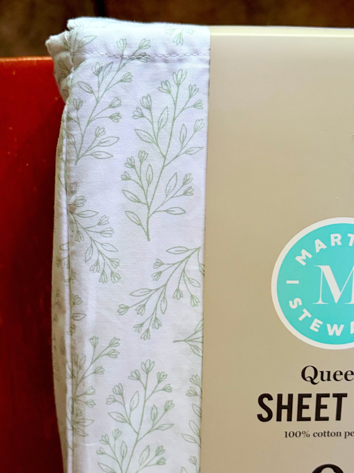 Martha Stewart Queen Size GRACIE FLORAL GREEN Cotton Percale Sheet Set