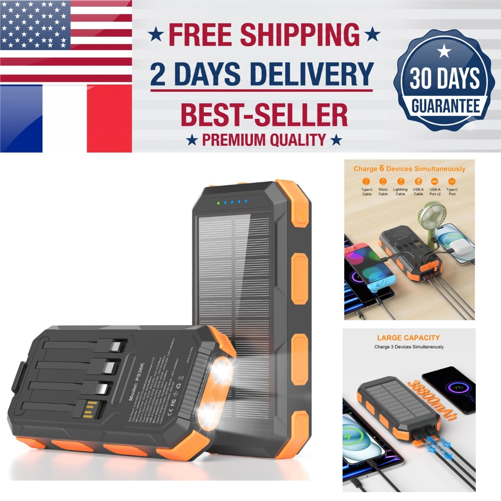YELOMIN Solar Charger Power Bank 38800mAh USB-C Fast Charging Outdoor