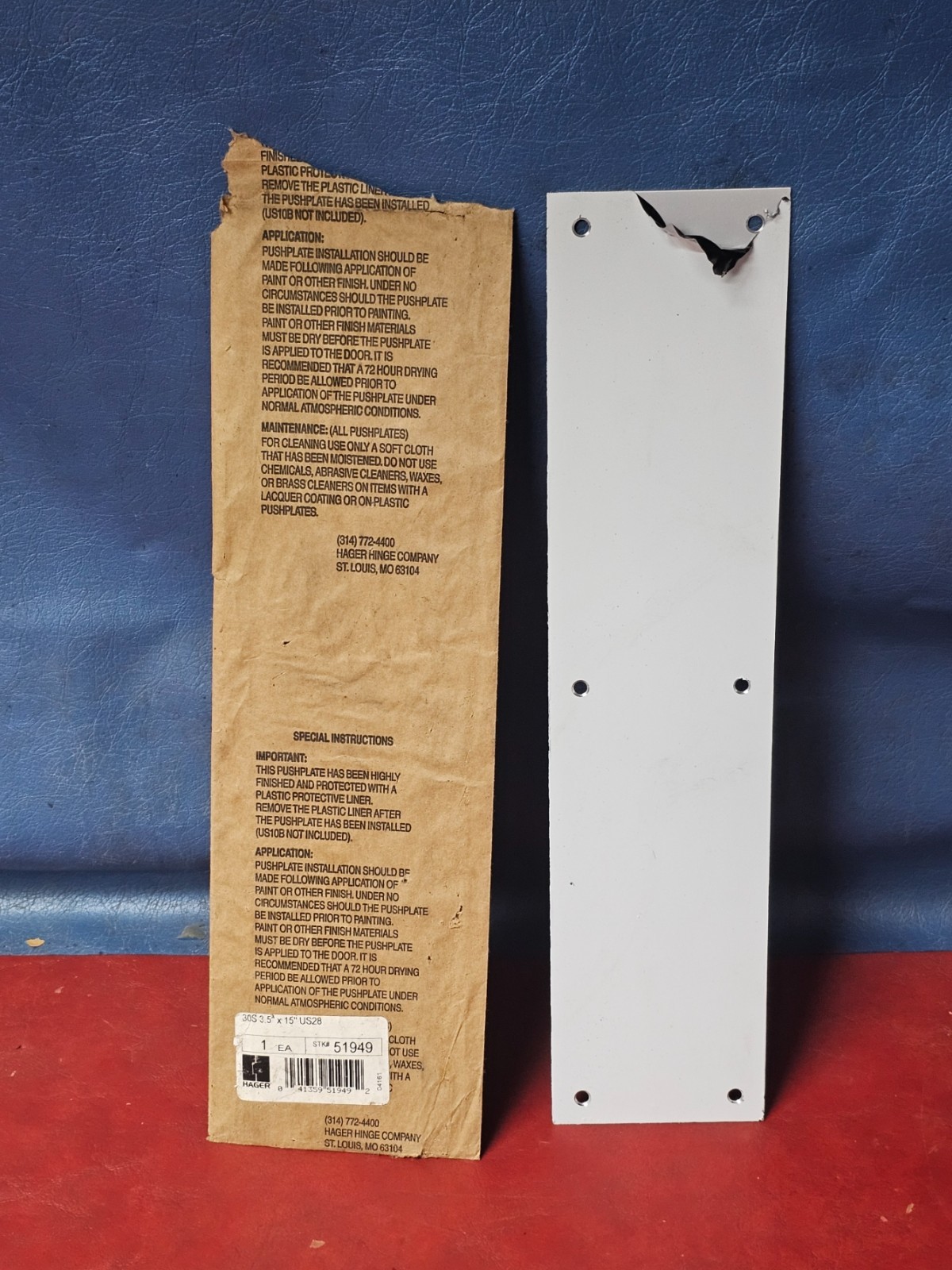 Hager 3.5"x15" Clear Anodized Aluminum Door Push Plate w/ Holes 30S US28 51949