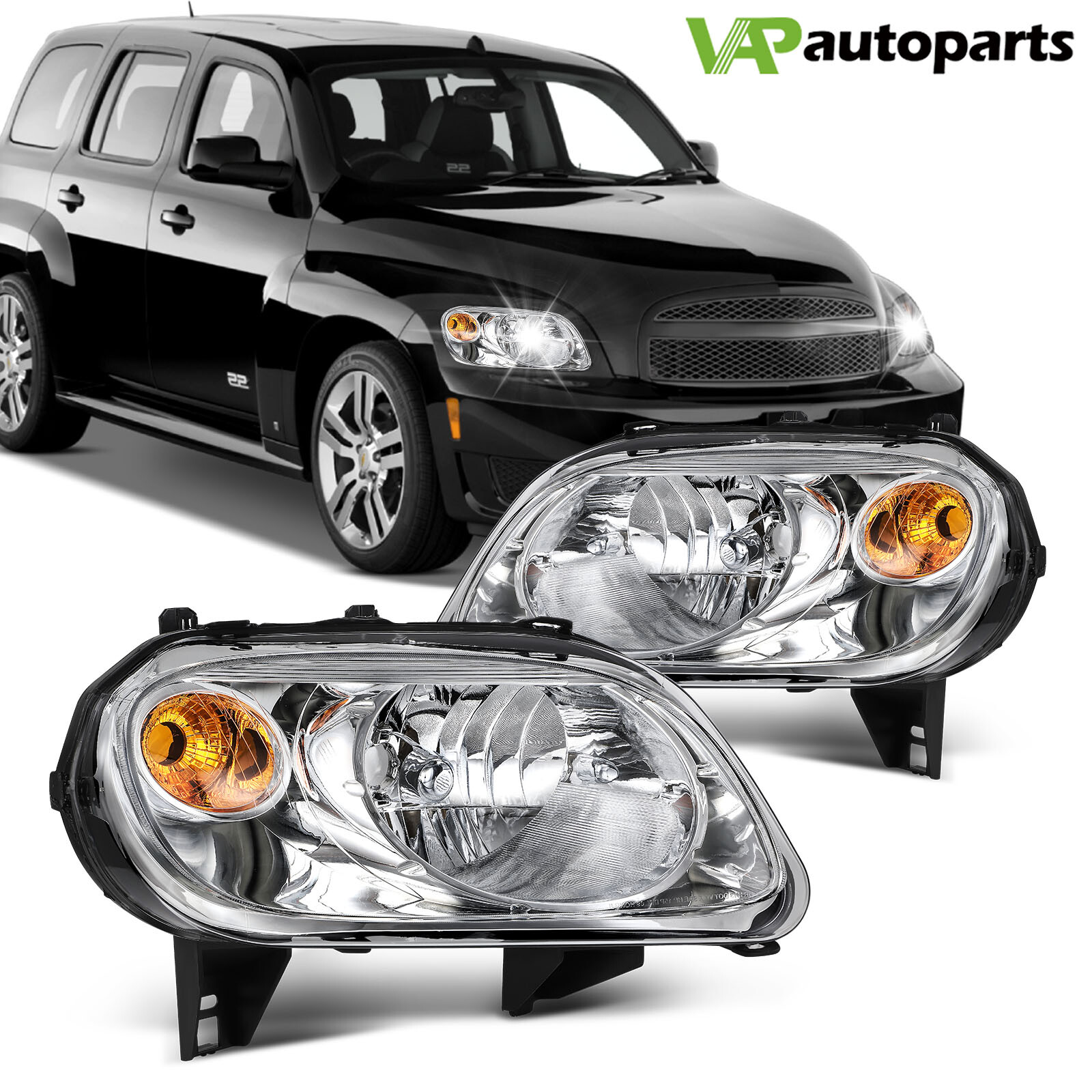 For Chevy HHR 2006 - 2011 Headlights Assembly Pair Chrome Housing Replacement