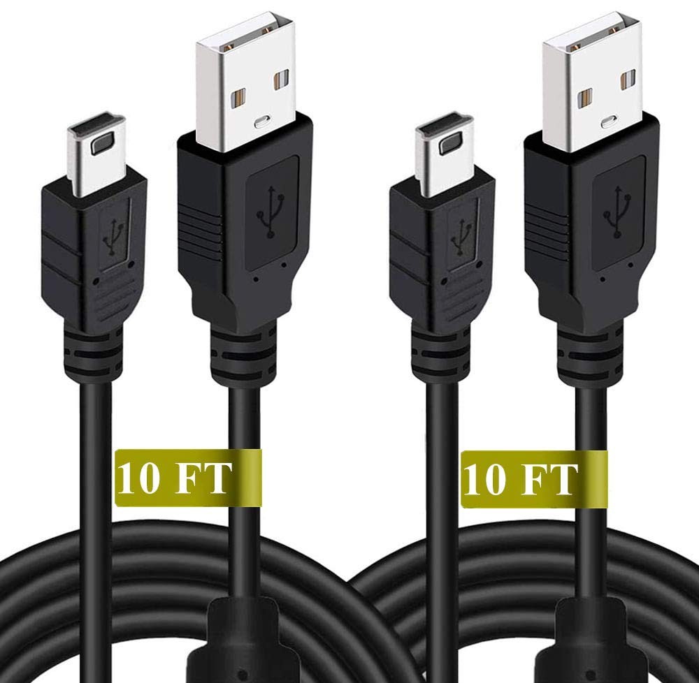 2 Pack 10ft PS3 Controller Charger Cable - Fast Mini USB Data Charging Cord