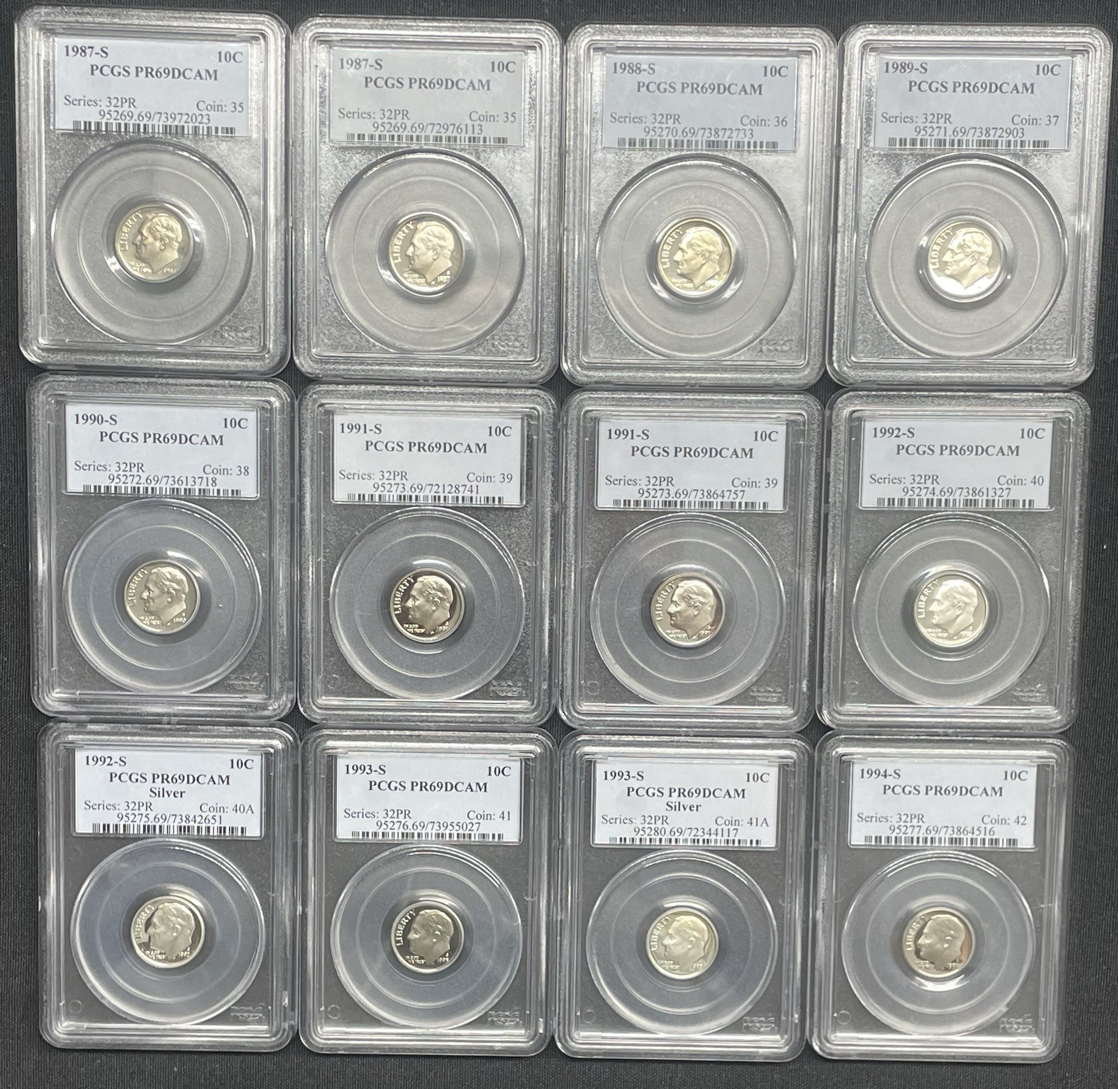 Lot Of 60 Roosevelt Dimes, PCGS Graded, Silver Dimes, 1948-2006
