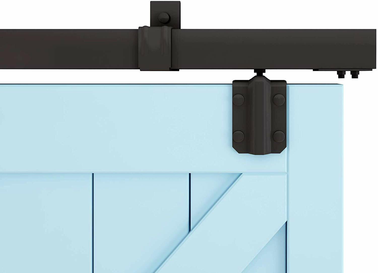 Exterior Double Sliding Barn Door Hardware Black Box Track Wall Mount Bracket