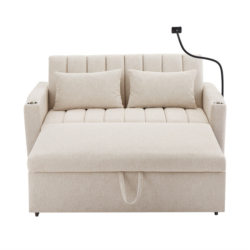 55.9" Convertible Sofa Bed Loveseat Sofa w/Adjustable Backrest & Phone Holder