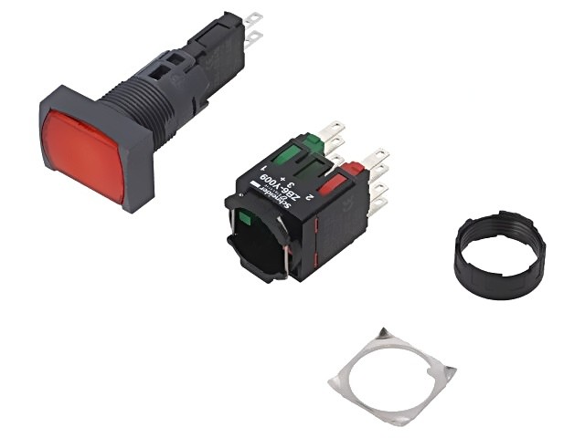 XB6DW4B5B Switch: Pressure 16mm Rod.Pos: 1 NC+NO Red LED 12-24VDC SCHNEIDER EL