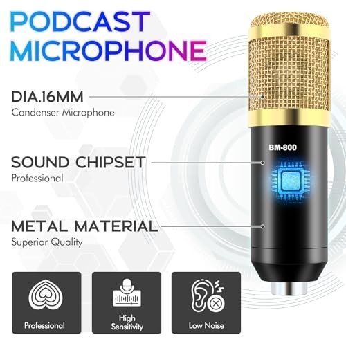 Podcast Equipment Bundle Sound Card Audio Interface Mixer Condenser Microphone