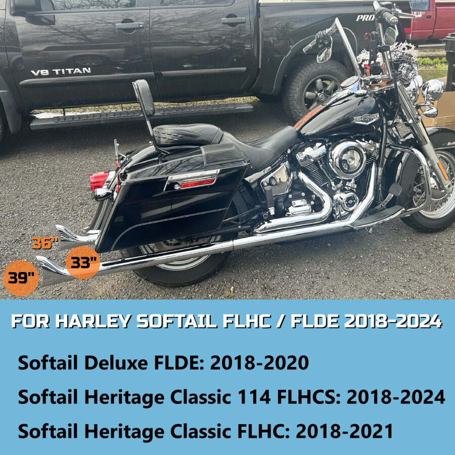 Fishtail True Dual Black Ceramic Softail Exhaust for Heritage and Deluxe 2018-up