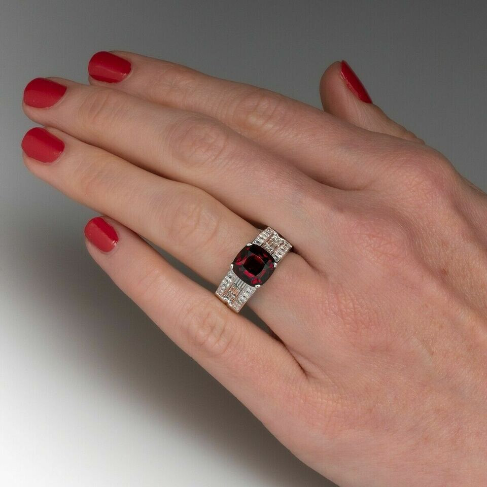 2Ct Cushion Cut Red Garnet Solitaire Engagement Ring Solid 14K White Gold Over