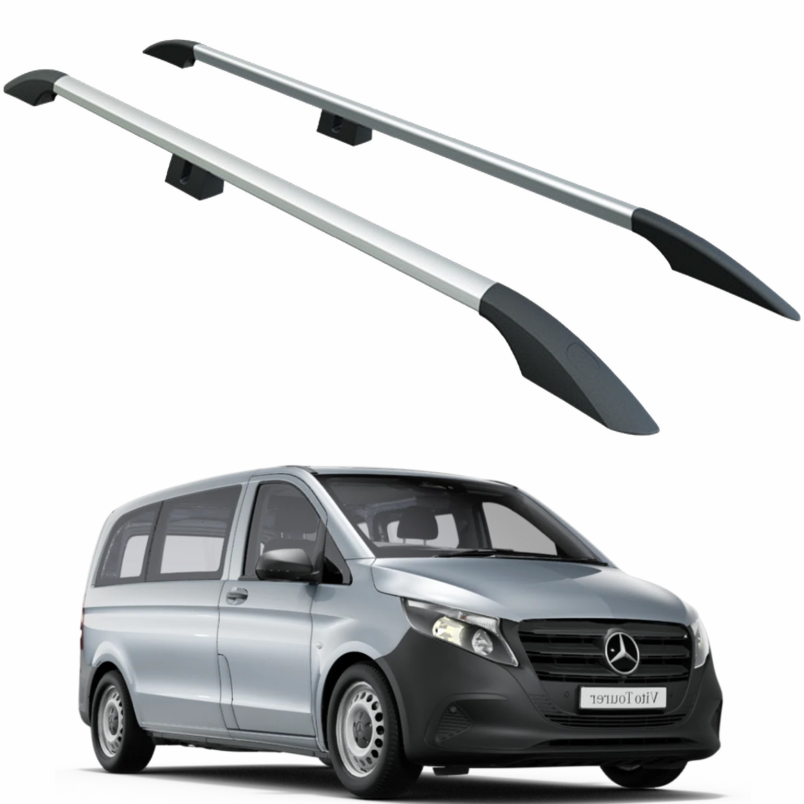 For Mercedes Vito W447 (L2-LWB) 2014-2025 Roof Side Rails Alu Silver