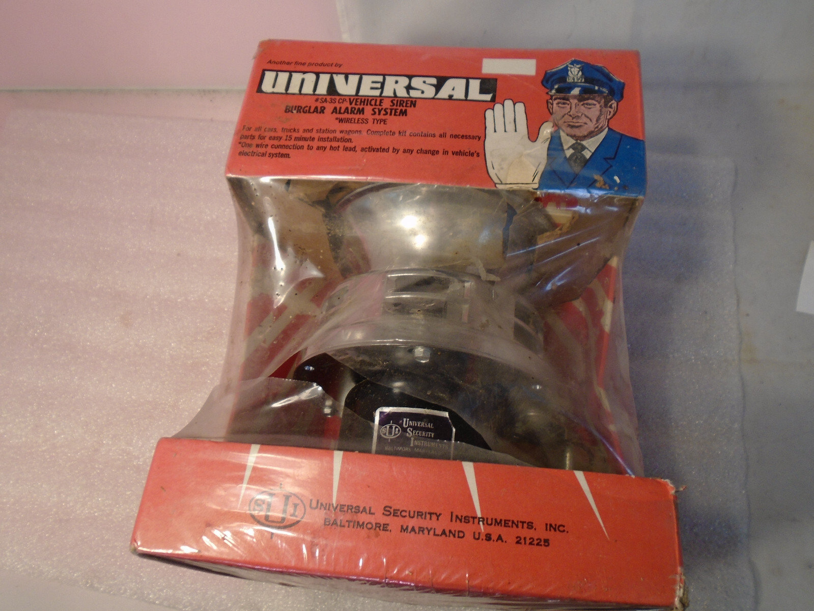 NOS USI RARE 12v SIREN VEHICLE BURGLAR ALARM SYSTEM UNIVERSAL VINTAGE NIB AUTO