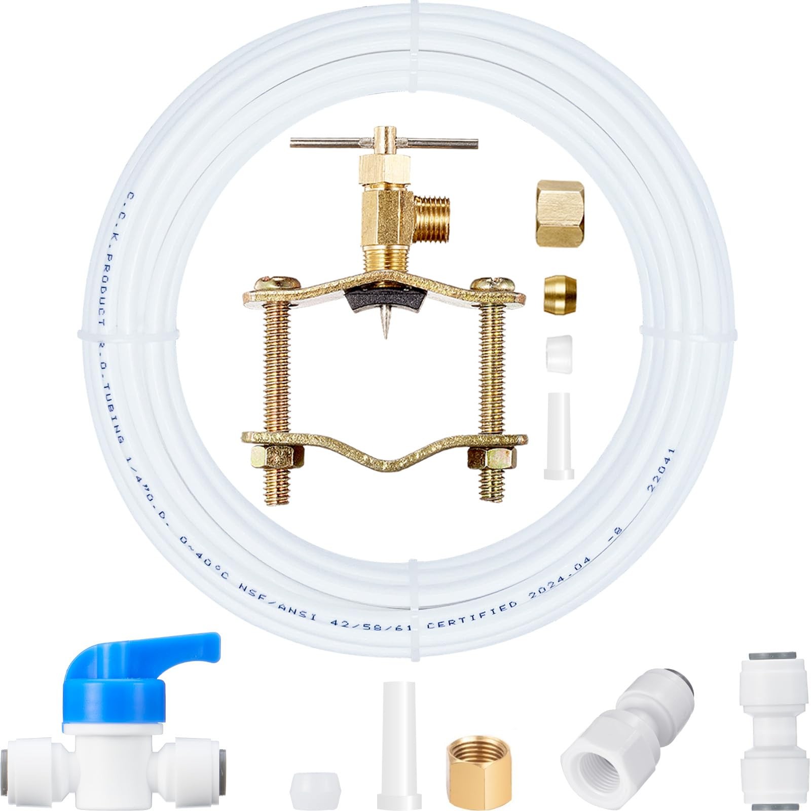 Ice Maker Water Line 25 FT Tubing - Self Piercing Valve&Quick Fittings, White
