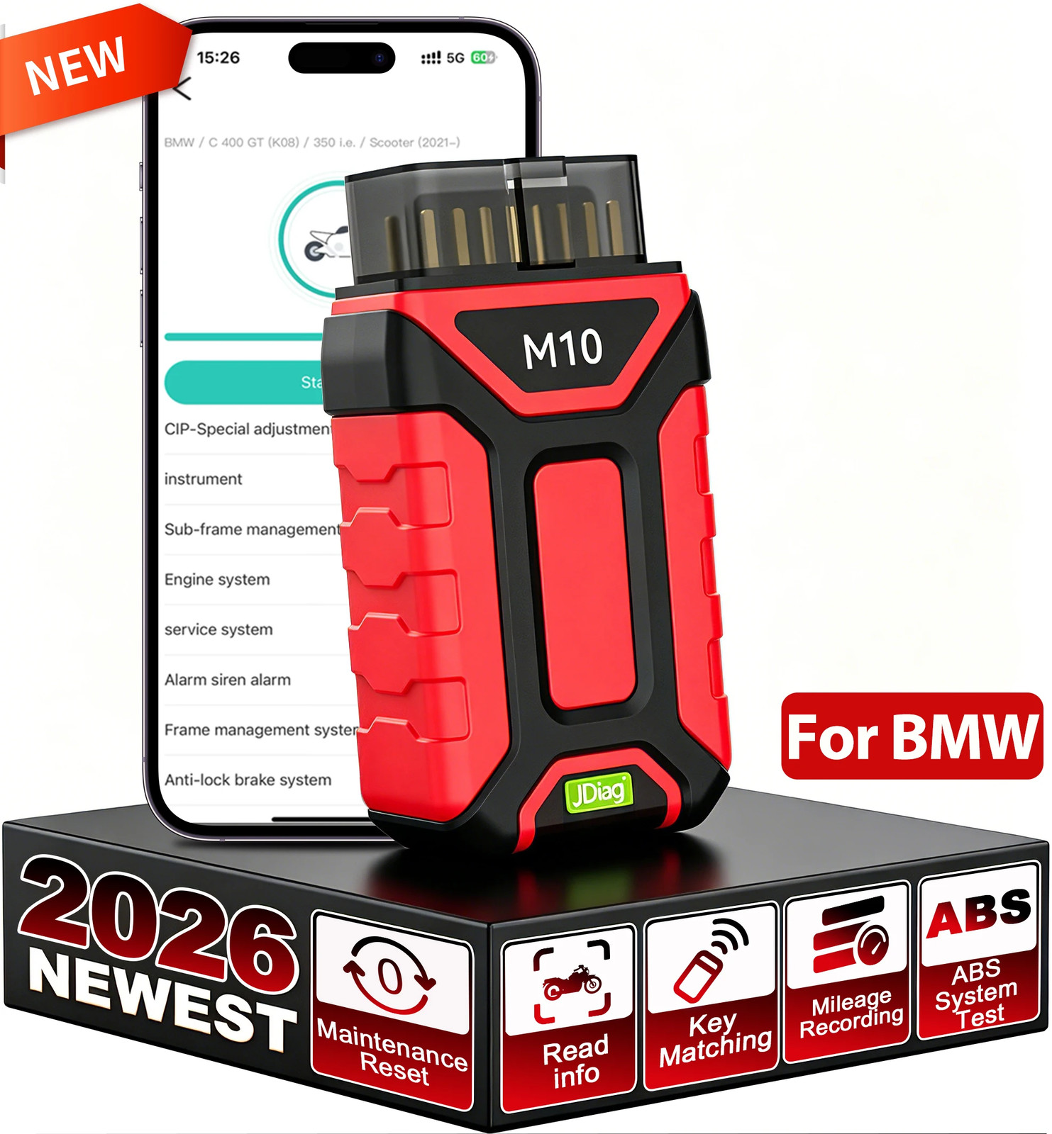 Jdiag M10 Universal Motorcycle OBD2 Scanner Bluetooth Diagnostic Scan Tool ABS