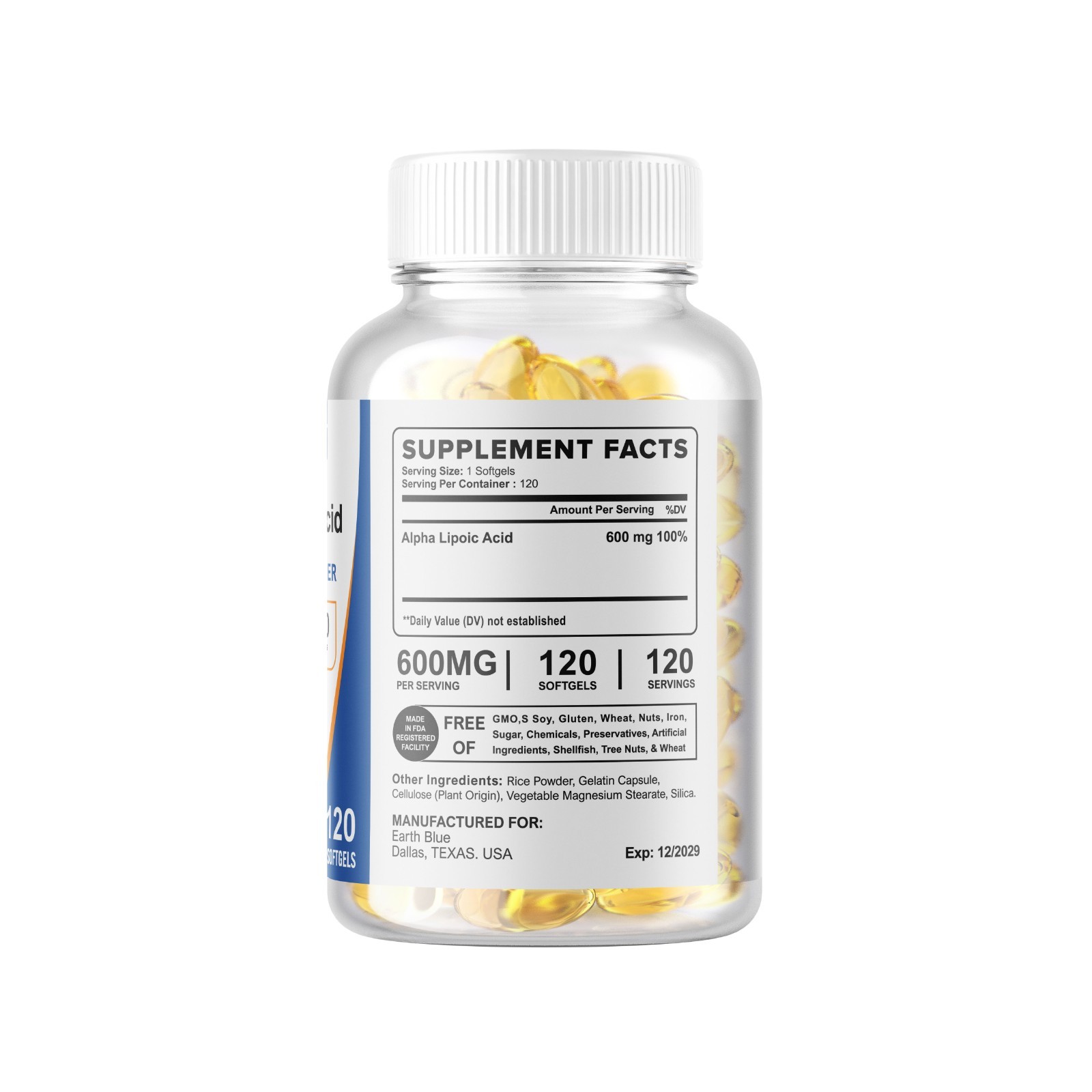 Alpha Lipoic Acid - 600mg Per Serving - 240 Softgels