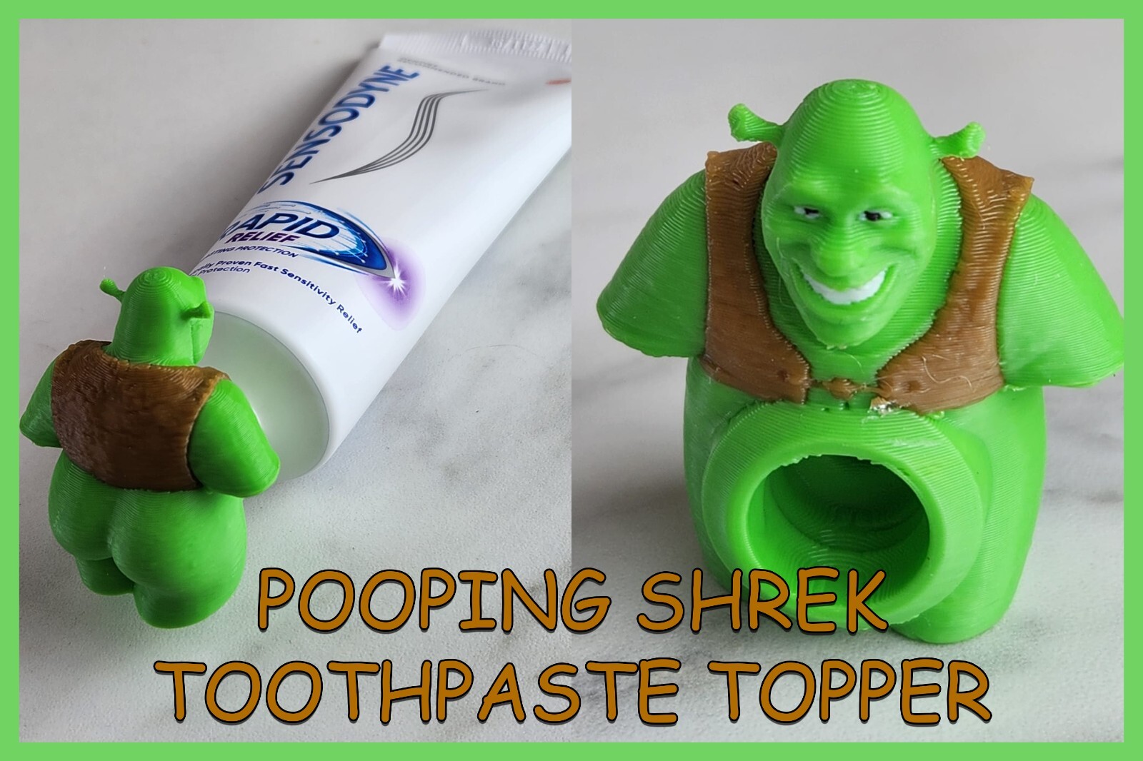 Shrek Toothpaste Pooping Topper Cap Multicolor 3D-Printed Non-Toxic Made in USA