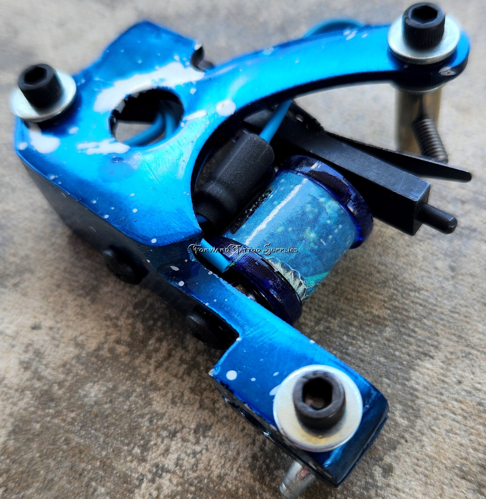 Custom Blue and White Shorty Walker Shader Tattoo Machine with Sea Turtle Coils