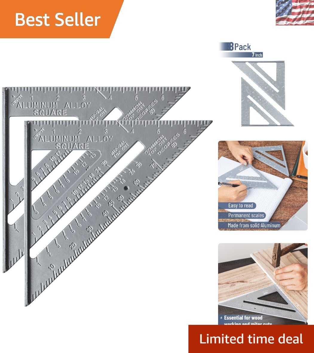 Multi-Purpose 2-Pack 7" Rafter Squares - Ideal for Builders & DIY Projects