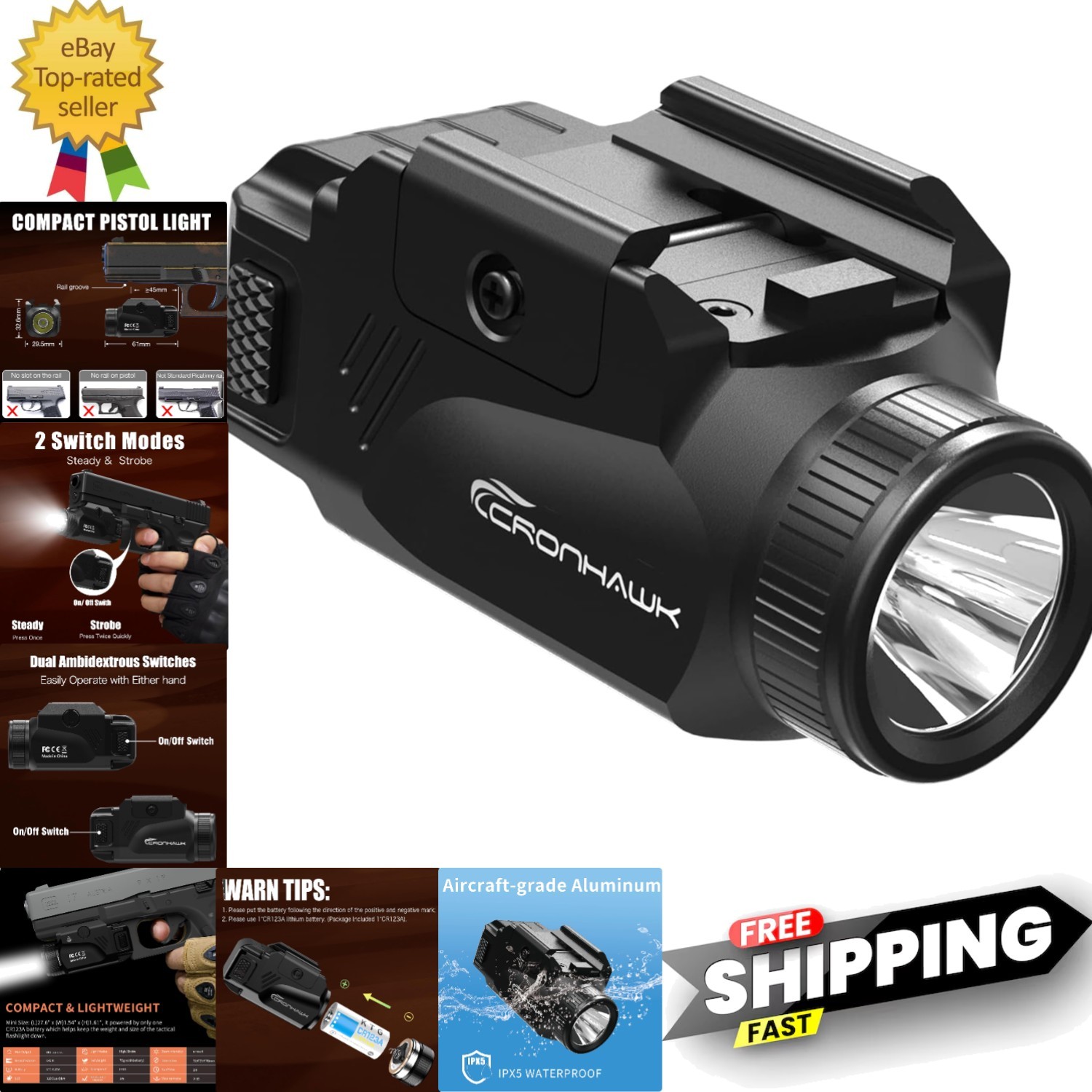 High Brightness Tactical Flashlight - 600 Lumens, Anodized Aluminum Construction