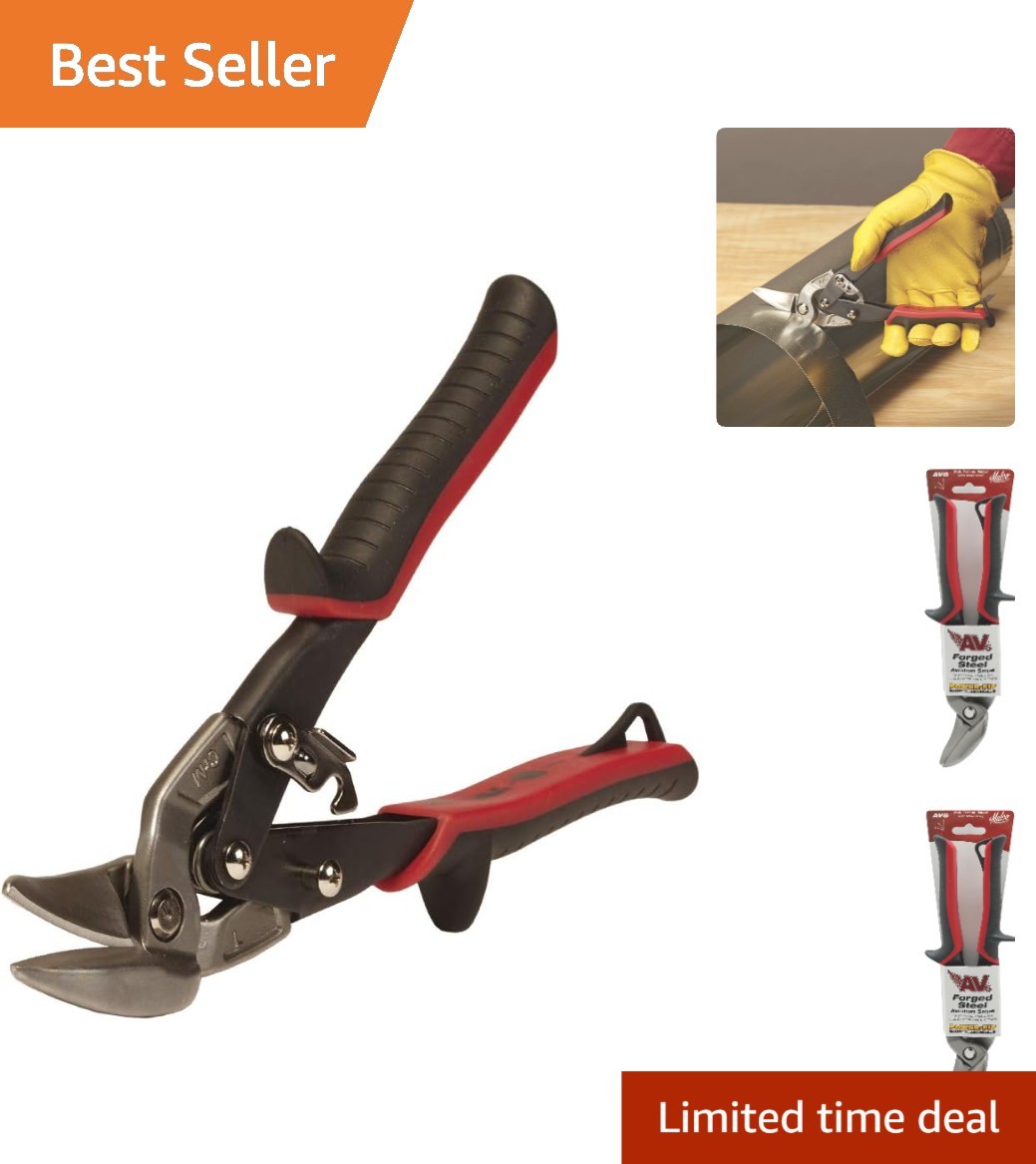 AV6 Left Offset Aviation Snip with Ergonomic Red Grip - Precision Cutting Tool
