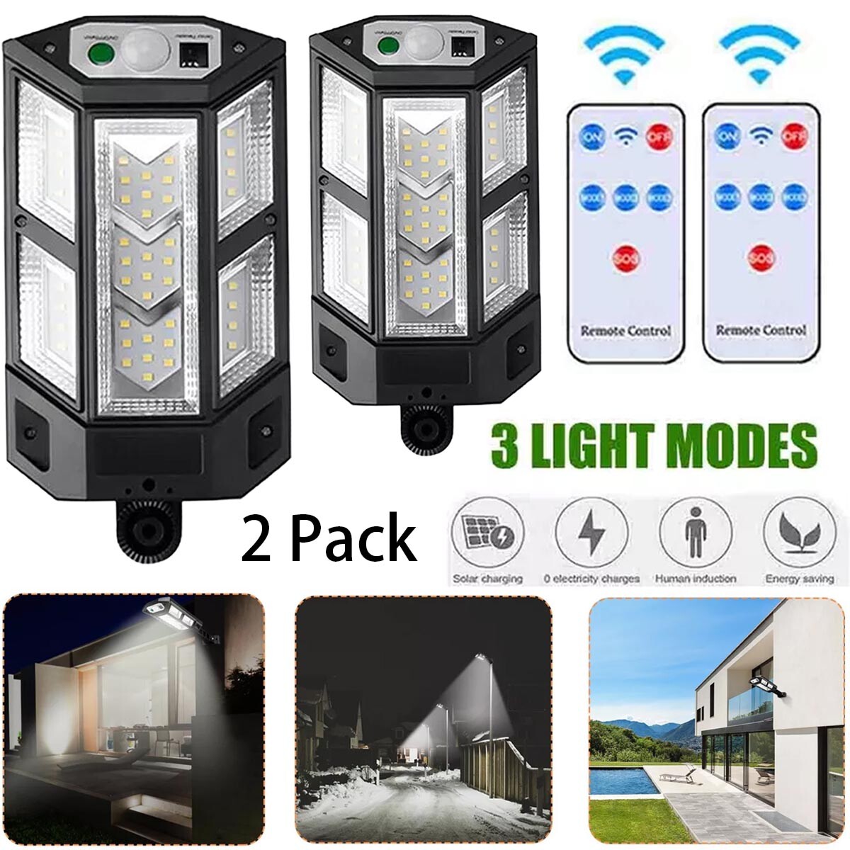 2 pcs 43 LED Solar Flood Light Auto On/Off Dusk to Dawn with Remote Control