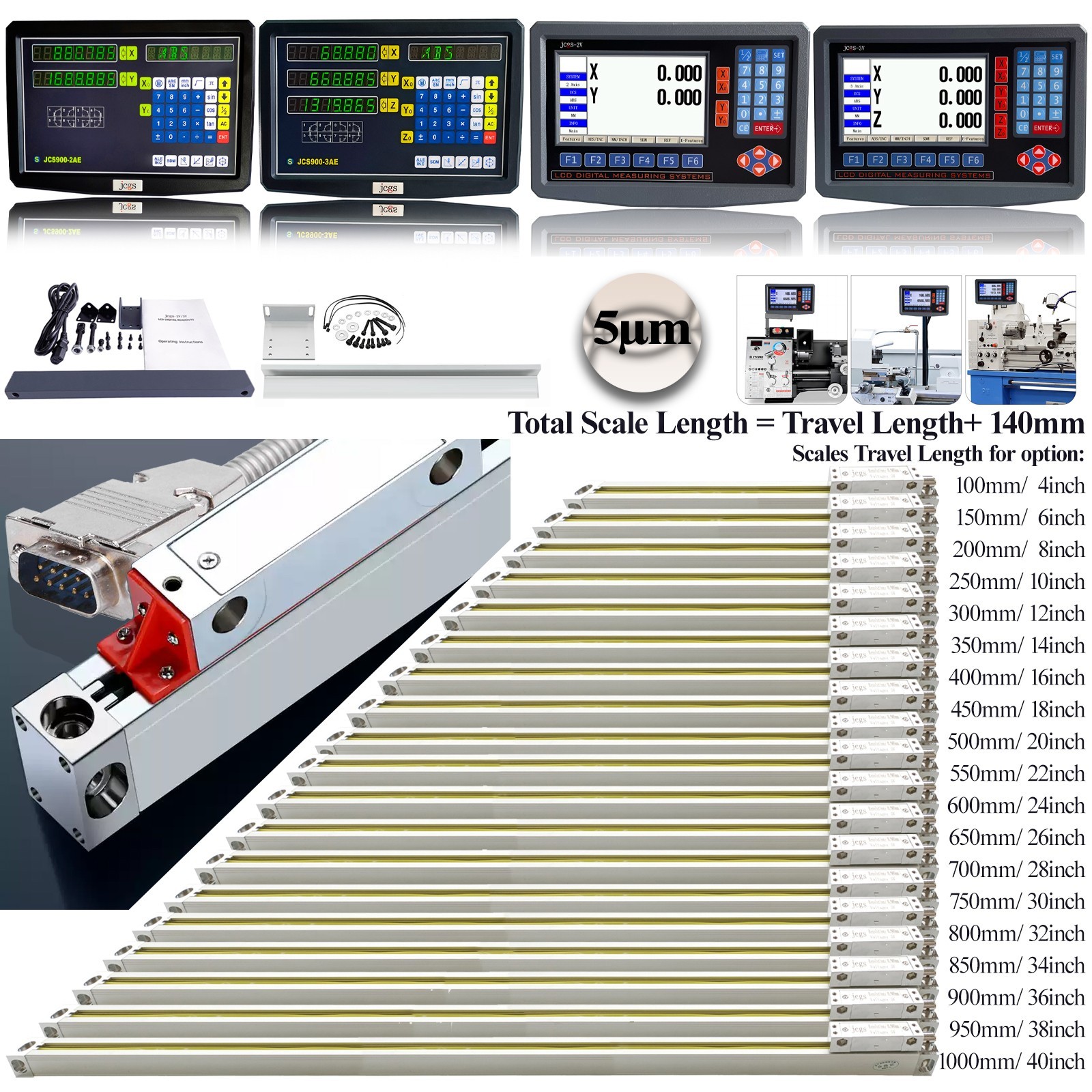 Linear Scale 2Axis / 3Axis LCD Digital Readout DRO Display Kit CNC Milling Lathe