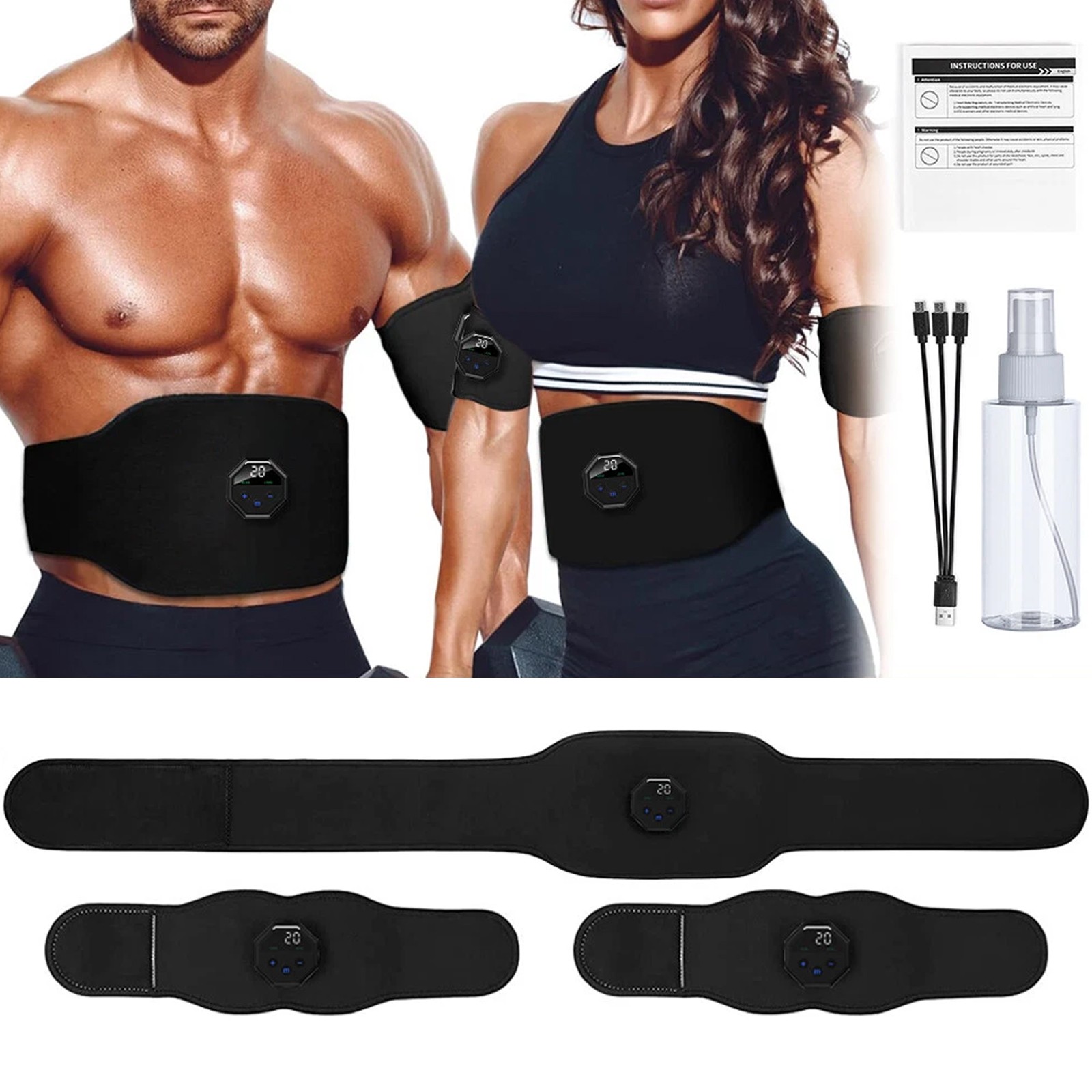 Abdominal Toning Belt ABS Training ems Electric Muscle Stimulation Rechargeable