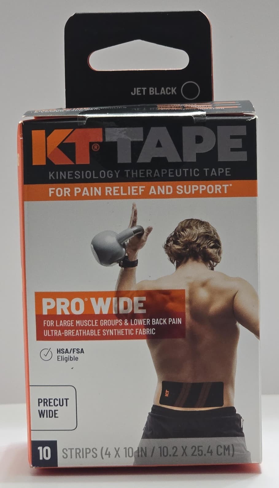 KT Tape Pro Wide Jet Black Therapeutic Tape, Black 10 ct, 4" x 10" Strips
