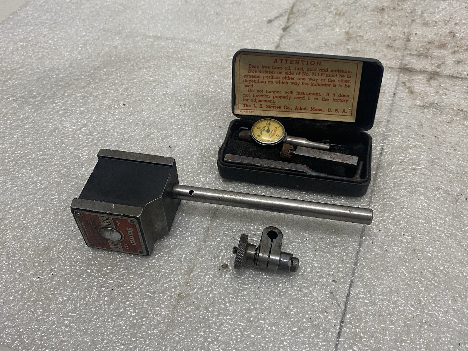 L.S. Starrett No. 657 Magnetic Base Post 711-F Last Word Dial Indicator