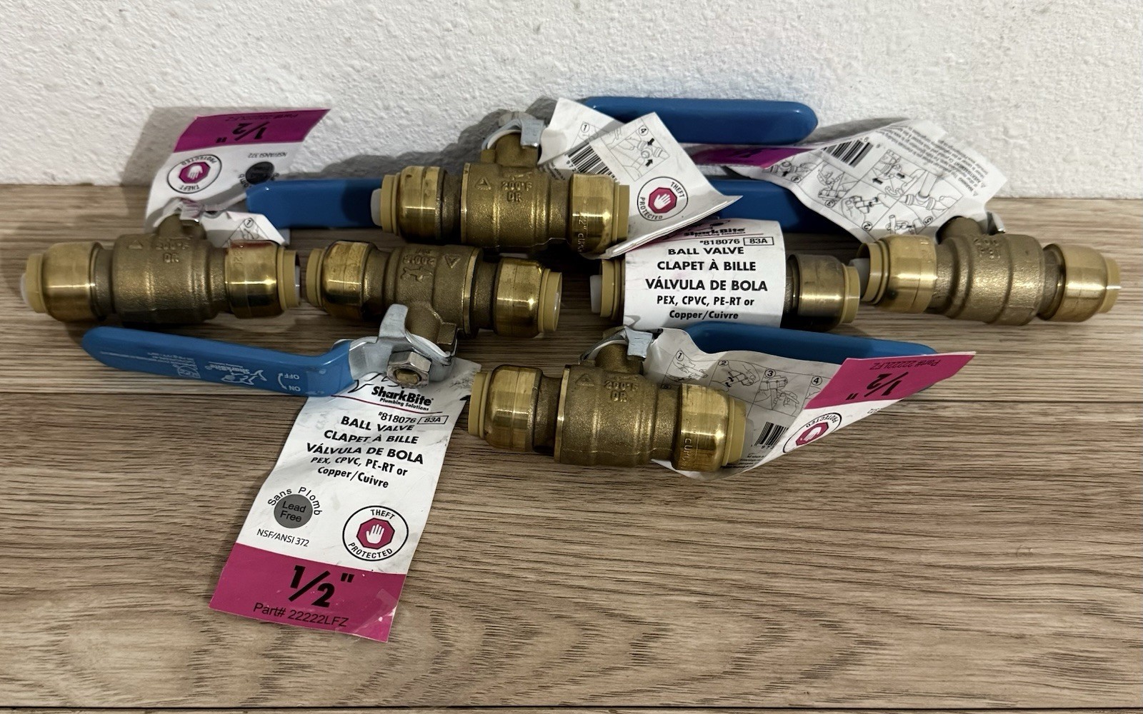 SharkBite 1/2” Push-to-Connect x Fnpt Ball Valve 1/2 Inch Brass 818076 LOT OF 5