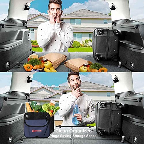 Multipurpose Car Trunk Organizer with Foldable Lid and Straps,Non Navy Blue
