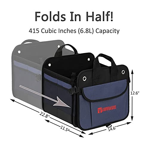 Multipurpose Car Trunk Organizer with Foldable Lid and Straps,Non Navy Blue