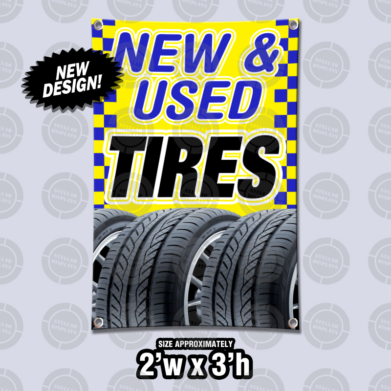 NEW & USED TIRES Banner Open Sign Tire Sale Discount Retail Dealer Wheel Shop
