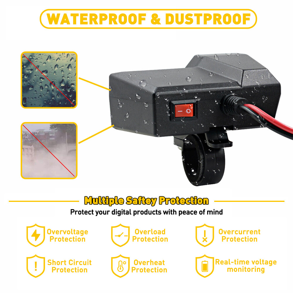 Motorcycle Waterproof Phone USB Power Charger Voltmeter Cigarette Lighter Socket