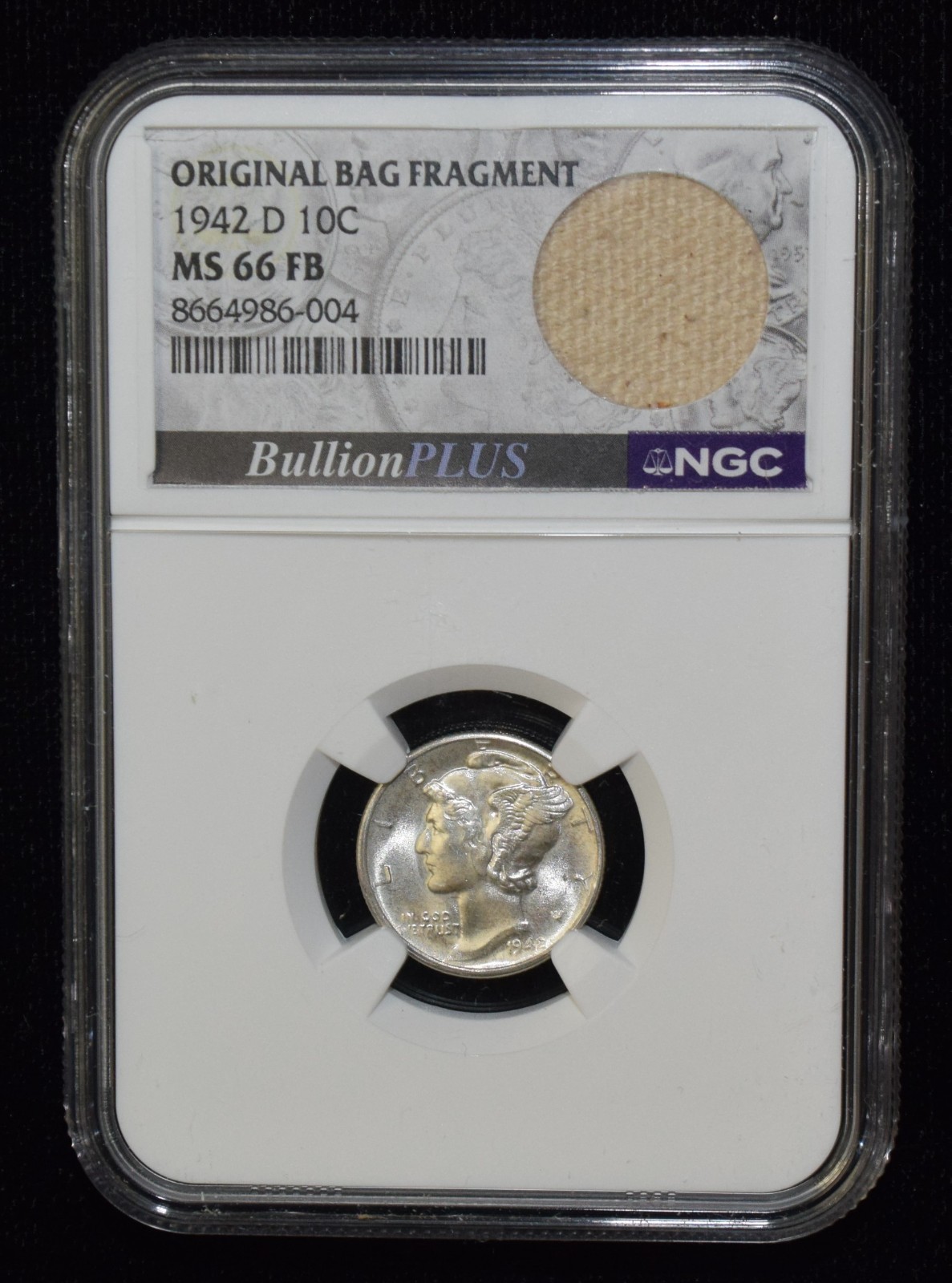 1942-D NGC MS66 FB 10C Mercury Silver Dime Original Bag Fragment