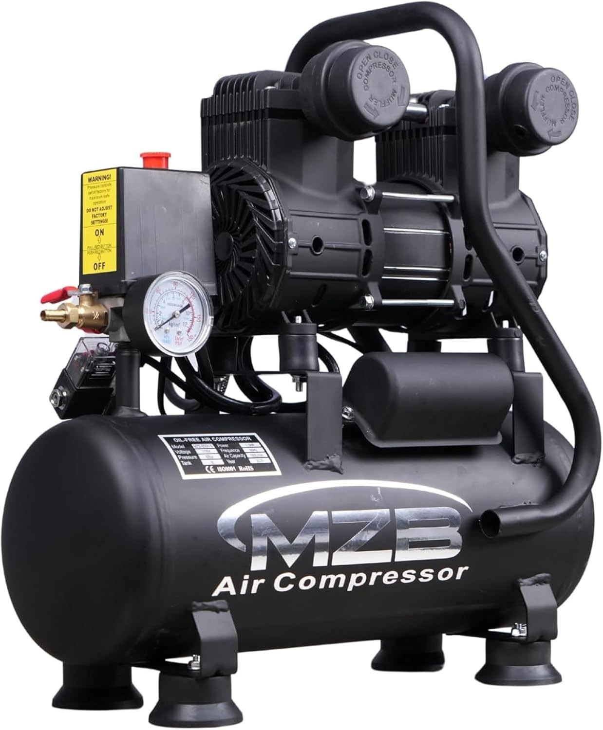MZB Silent Mobile Wheeled Ultra Quiet Oil-Free Air Compressor 2.4Gal 1.2HP