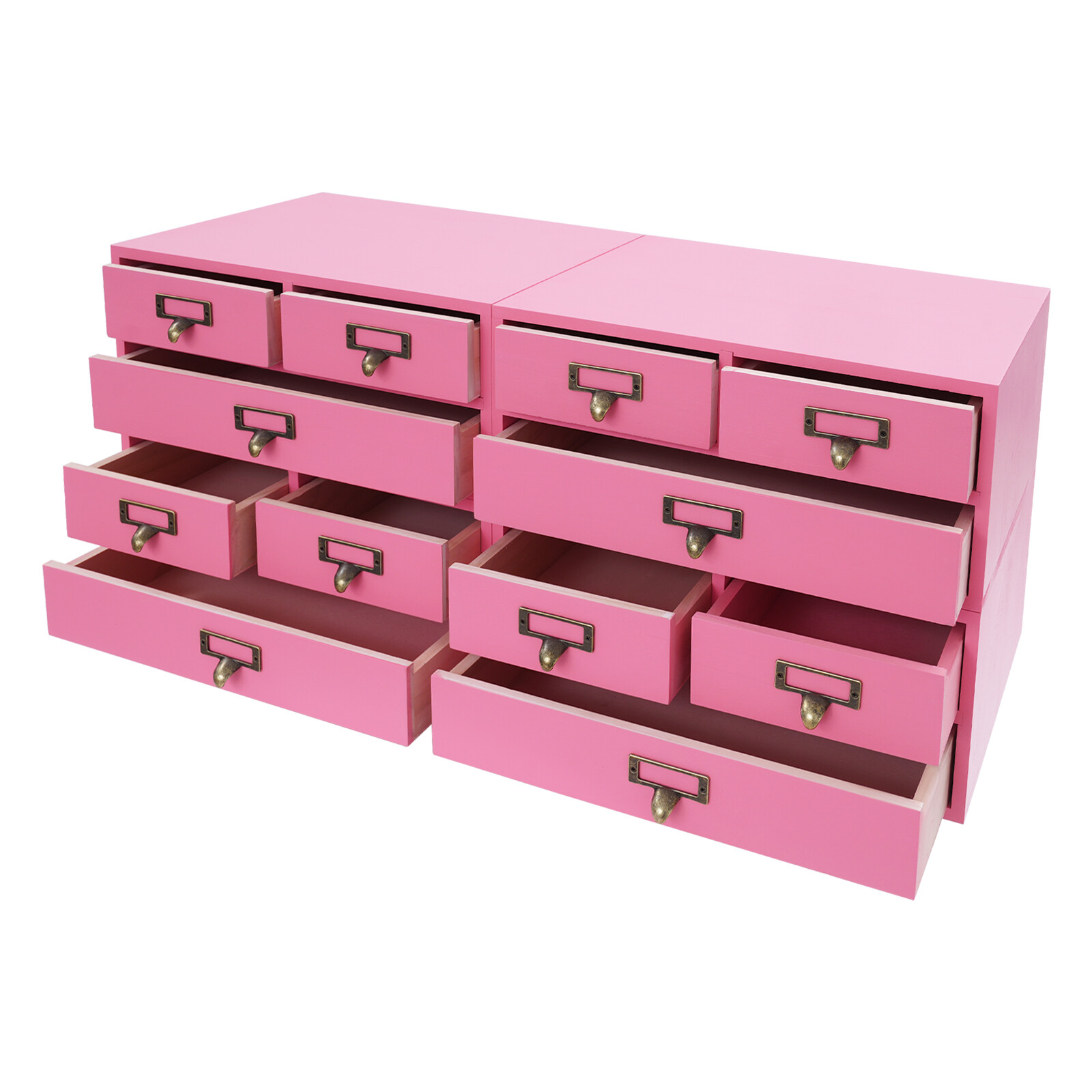 4 Pack 3 Drawer Wooden Desktop Organizer Drawer Storage Box For Tabletop- Pink