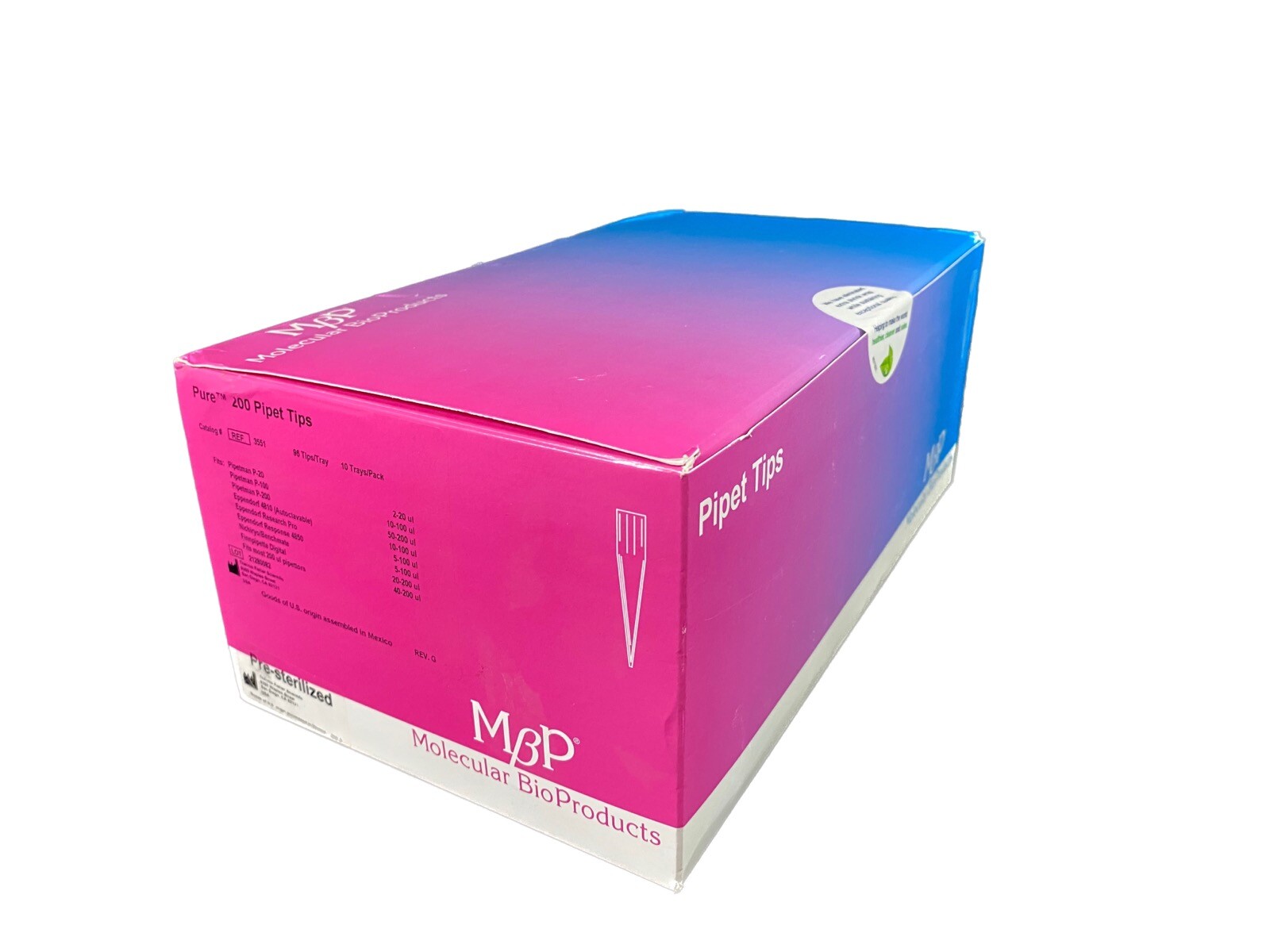 MOLECULAR BIOPRODUCTS Pure 200µL Pipette Tips 5.07 cm 53225-694 (960/cs)