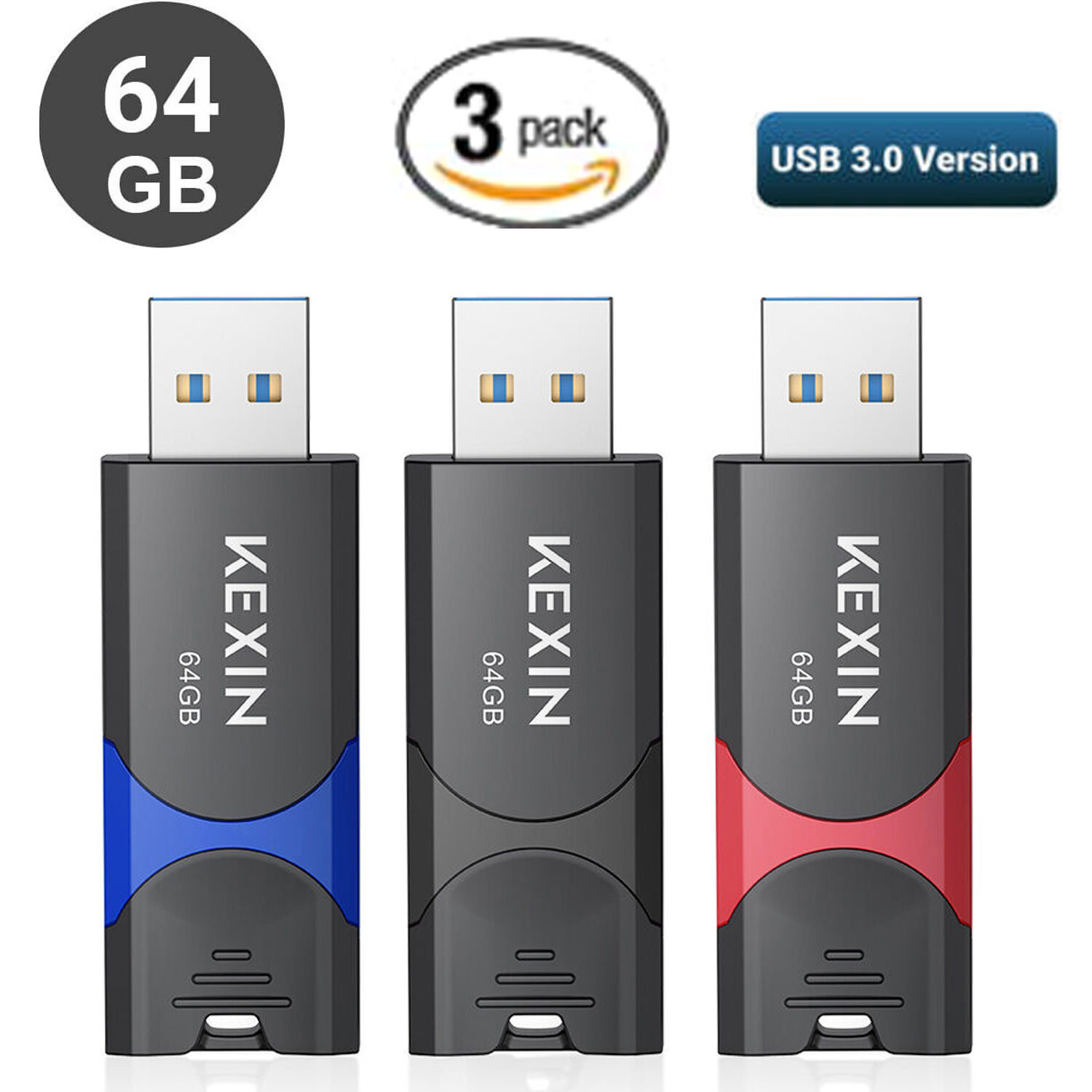 High Speed 64GB USB 3.0 3pcs Flash Drive Thumb U Disk Memory Stick PC Laptop Car