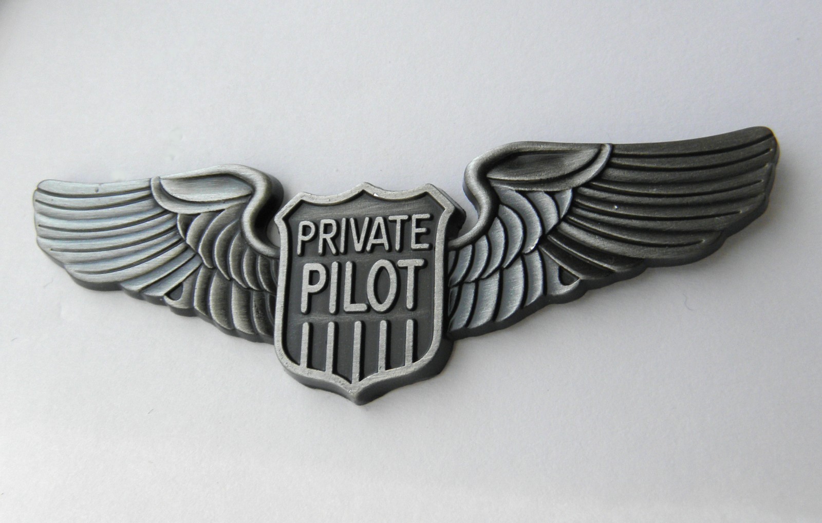 PRIVATE PILOT AIRCRAFT CIVILIAN LARGE PEWTER WINGS LAPEL PIN BADGE 2.8 INCHES