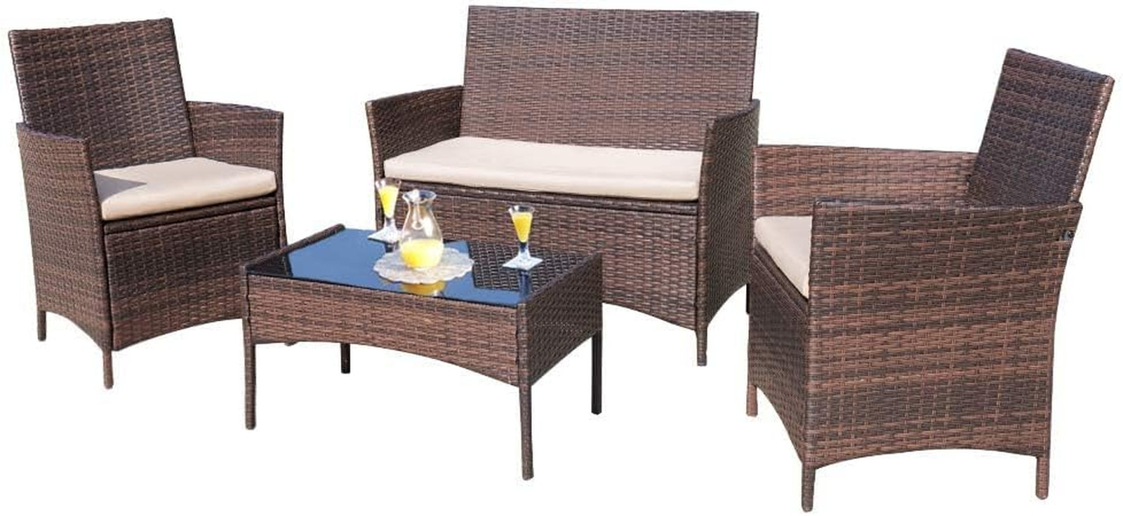 4 Pieces Outdoor Patio Furniture Sets Rattan Chair Wicker Set,Outdoor Indoor Use